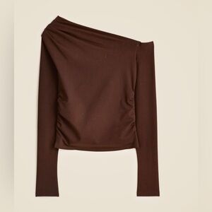 J. Crew Asymmetrical Off-the-Shoulder Top Stretch Cotton Blend Brown Sz. S  $69